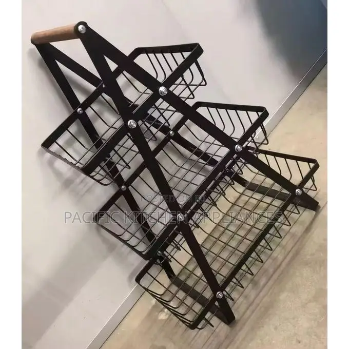 Triangular 3 Layer 3 Tier Metallic Mesh Fruit Basket Blacx