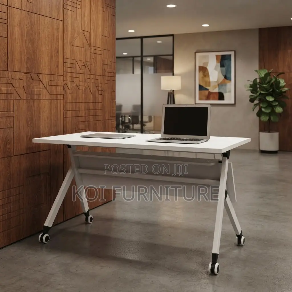 Office Desk; 1200mm White Flexible Modern Foldable Table With Wheels