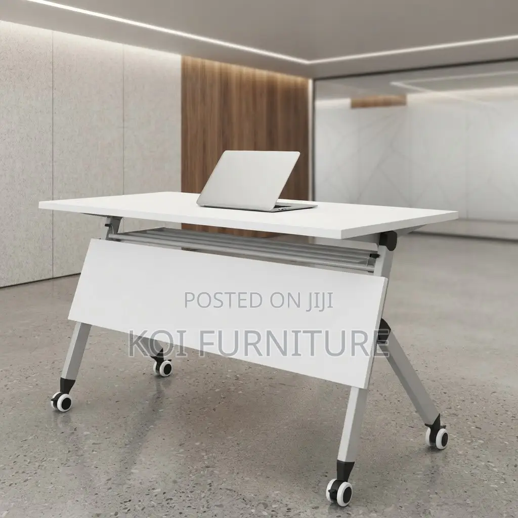 Office Desk; 1200mm White Flexible Modern Foldable Table With Wheels
