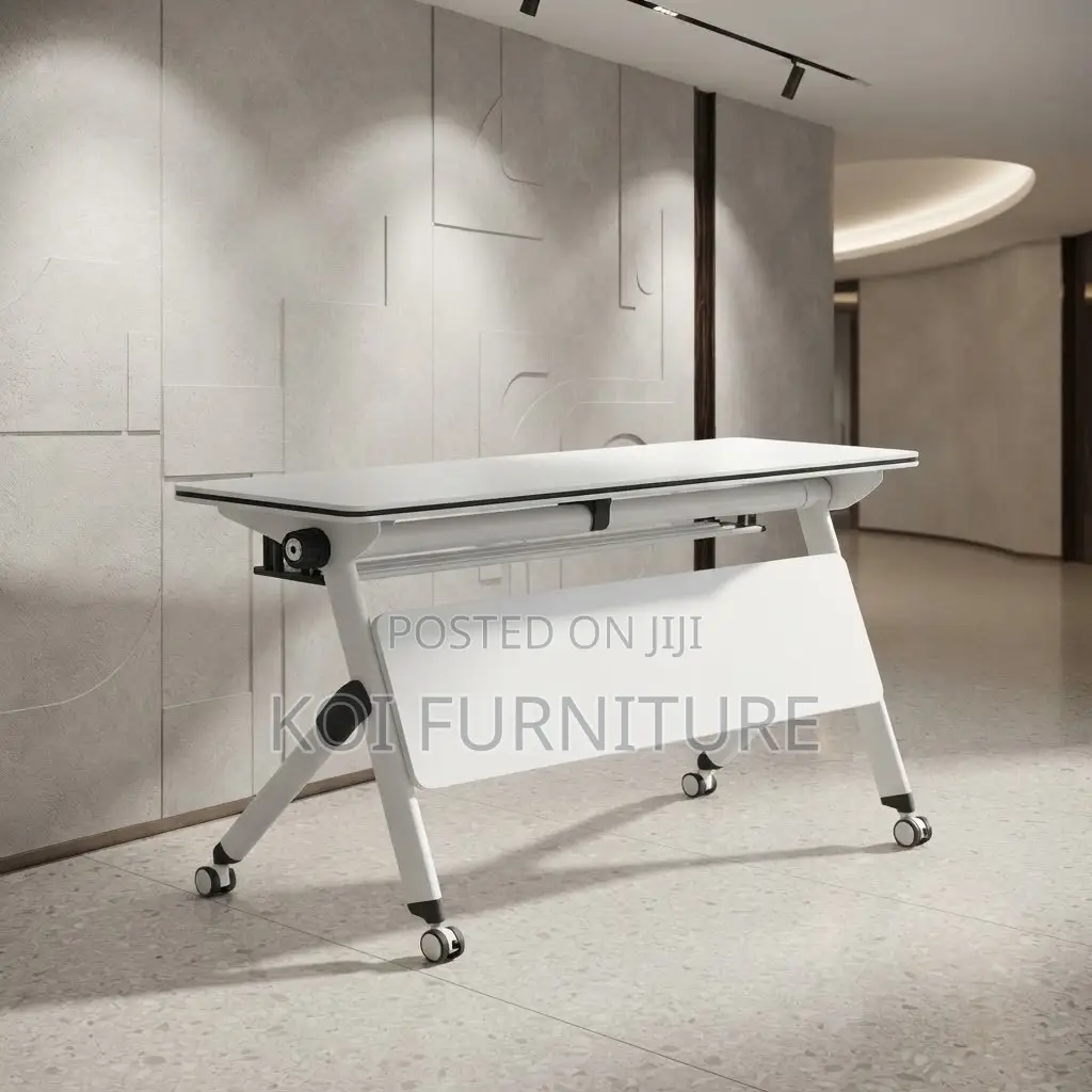 Office Desk; 1200mm White Flexible Modern Foldable Table With Wheels