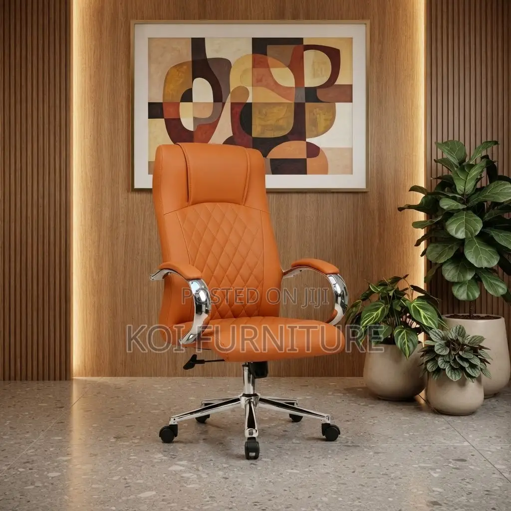 Office Chairs; High Backrest Brown Clerical Leather Office Seat
