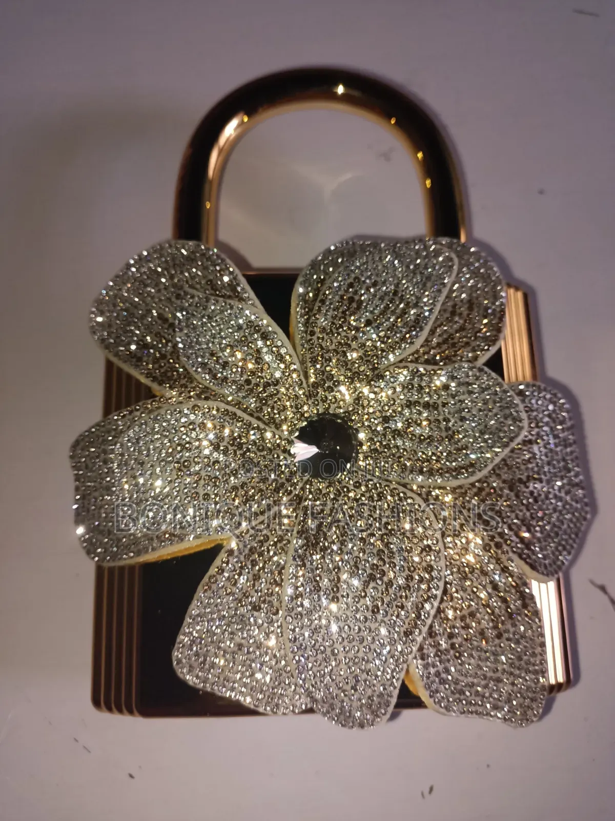 Rhinestone Floral Padlock Handbag