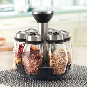 Rotating Spice Rack Set With 6 Glass Jars, 360° Countertop Organizer