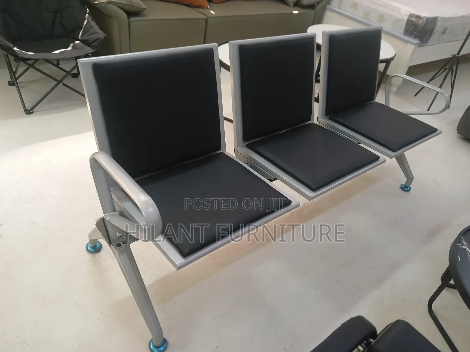 Black Heavy-Duty Waiting Reception Bench