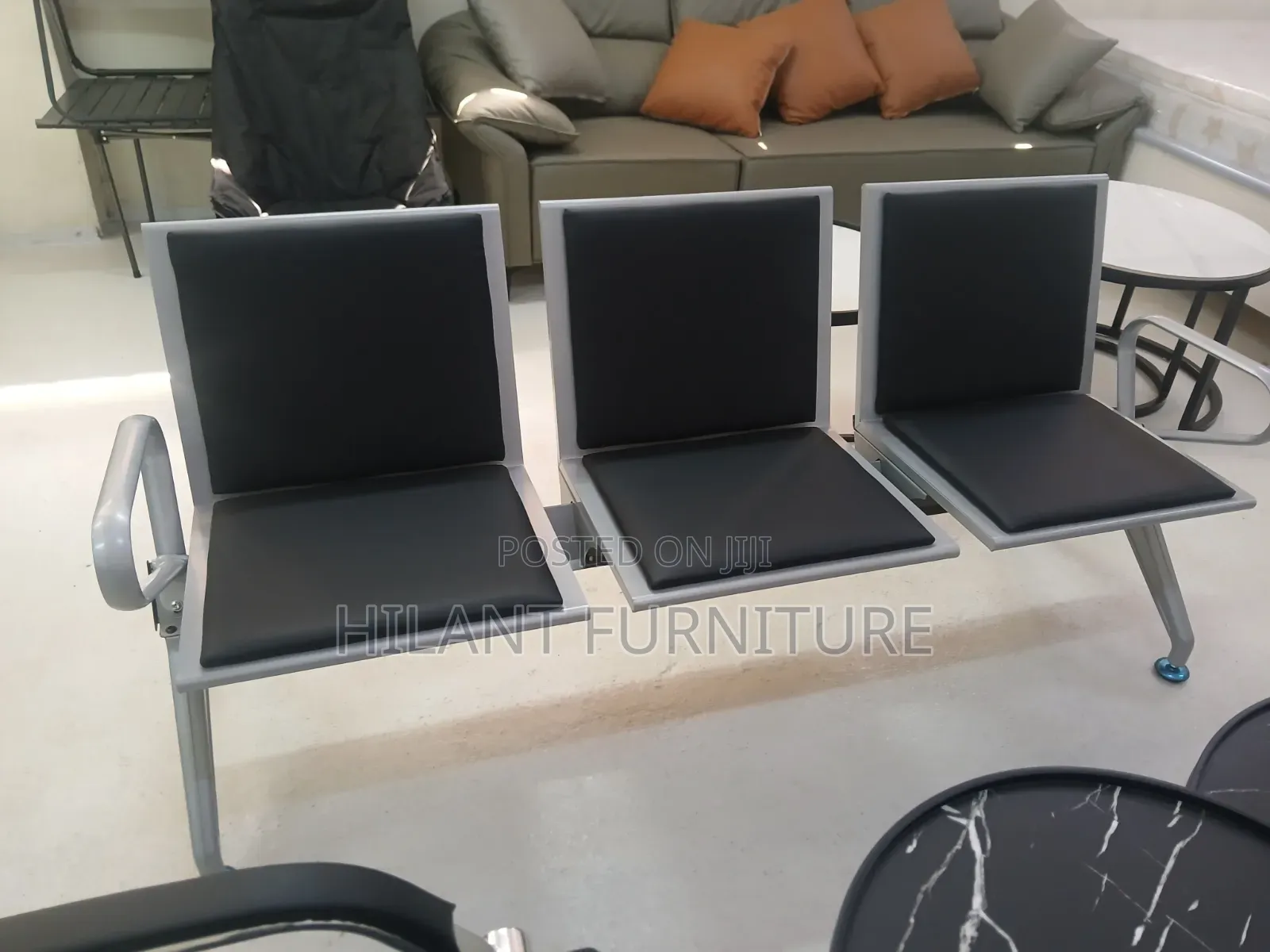 Black Heavy-Duty Waiting Reception Bench