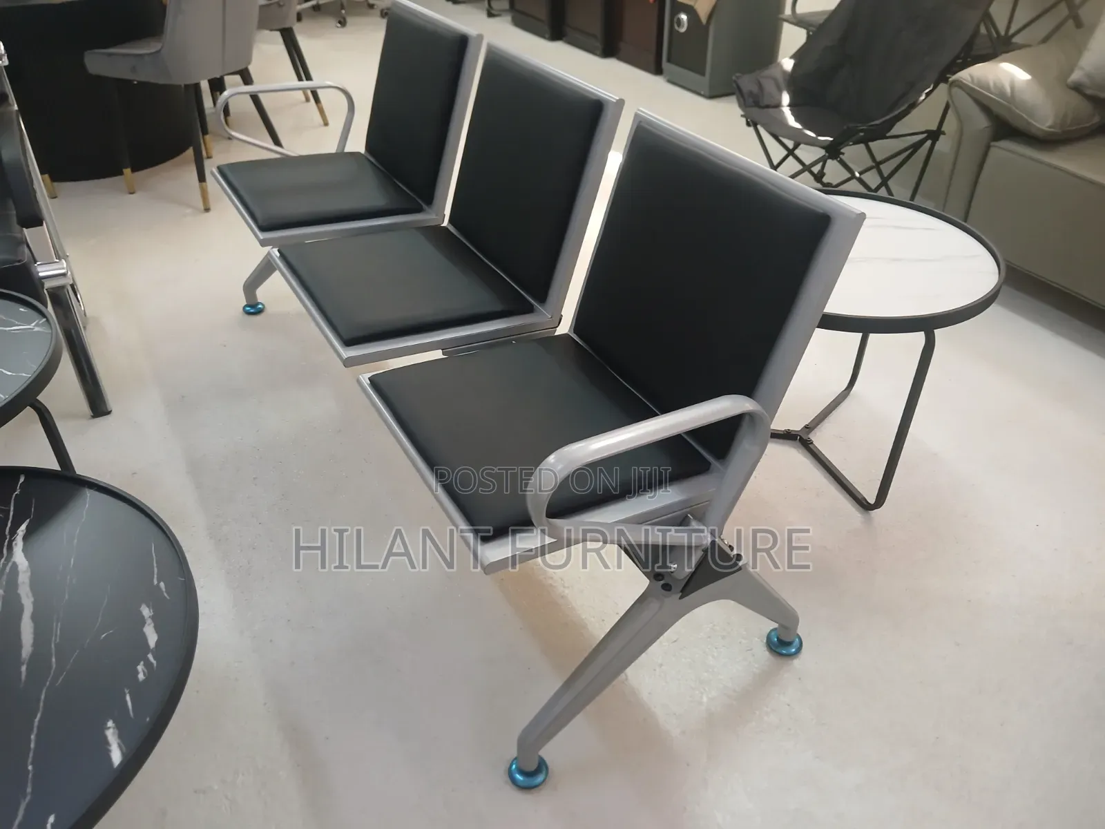 Black Heavy-Duty Waiting Reception Bench