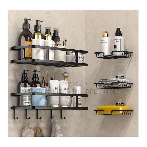 5 in 1 Rustproof Shower Corner Caddy With Hooks Wall Mounted Adhesive - main view