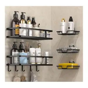 5 in 1 Rustproof Shower Corner Caddy With Hooks Wall Mounted Adhesive