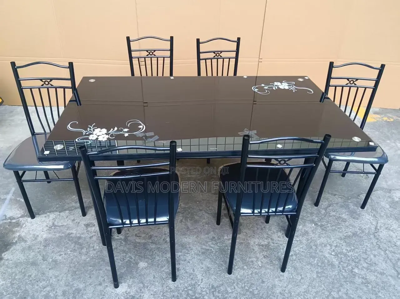 Rectangular Black Glass Top Table Set