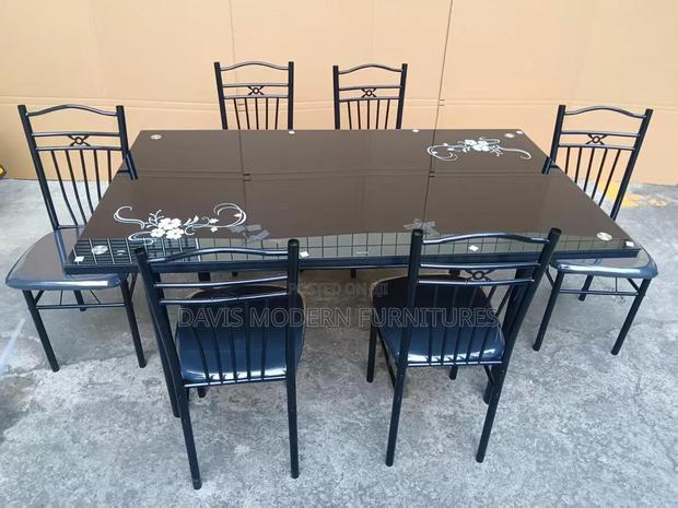 Rectangular Black Glass Top Table Set - main view