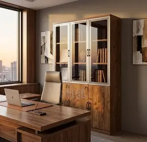 Office Cabinet : Wooden 3-Door Half Glass Storage Filing Cabinet