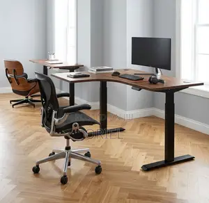 Electric Office Desk : L-Shaped Curved Executive Office Electric Desk