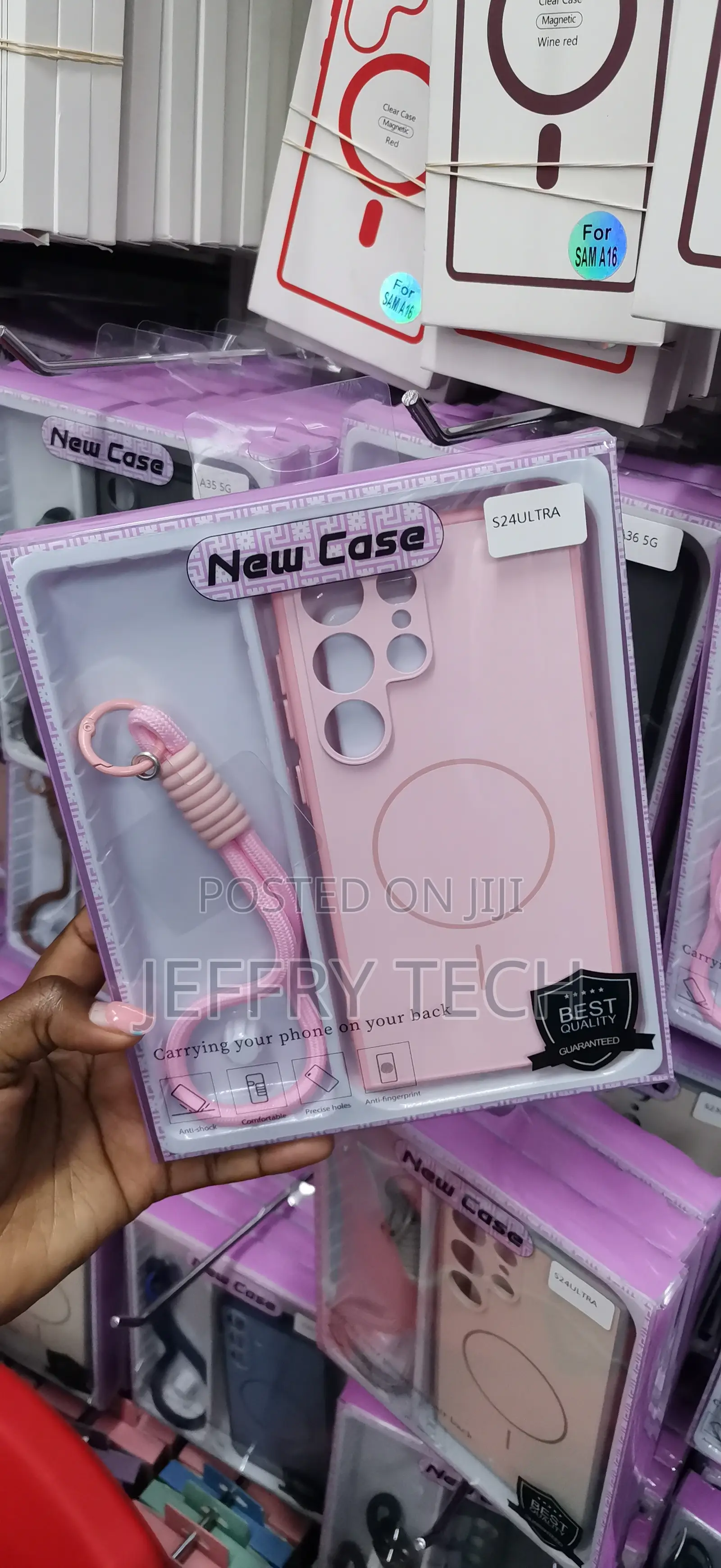 Light Pink Samsung Galaxy S24 Ultra Case Features a Wrist Lanyard