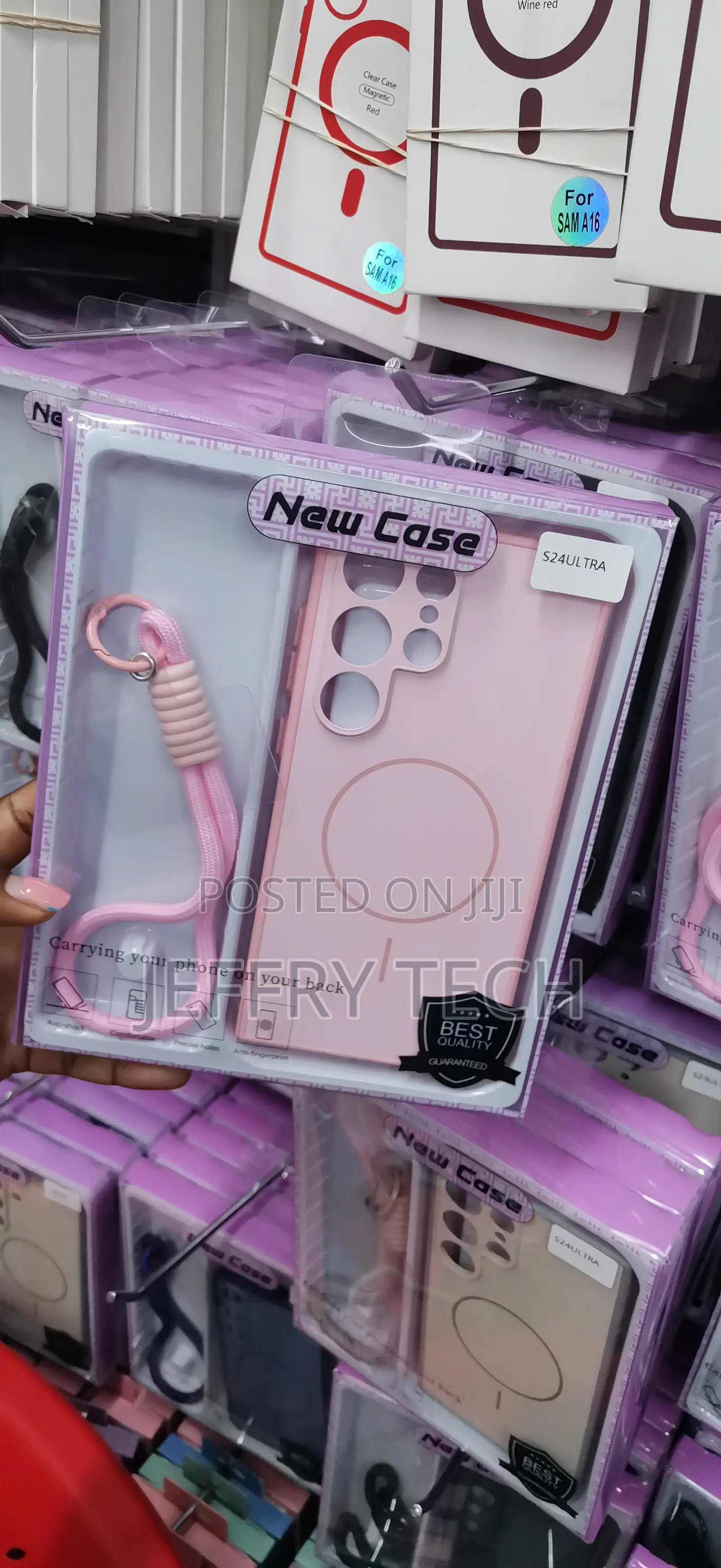 Light Pink Samsung Galaxy S24 Ultra Case Features a Wrist Lanyard
