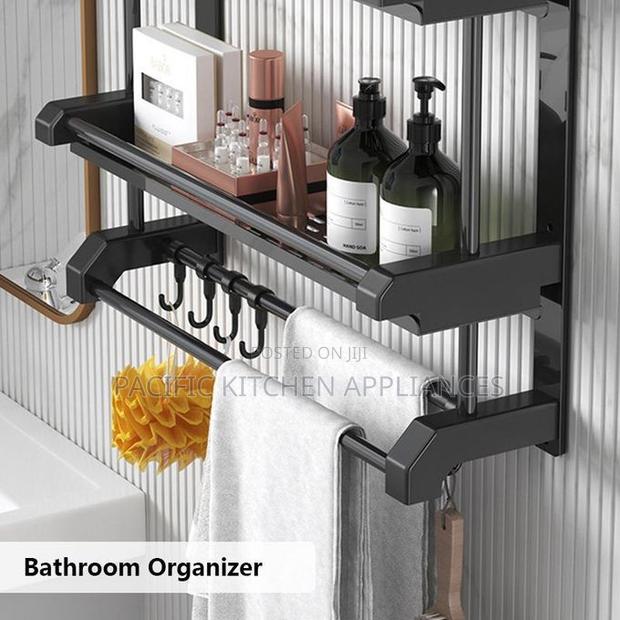 Bathroom Towel Rack Shelf Shower Caddy With 6 Hooks - thumbnail 2