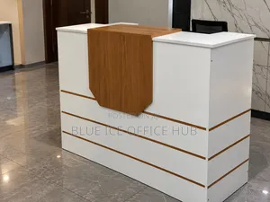 Modern Reception Desk Counter – White & Wood Office Front Desk