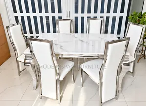 Silver 6-Seater Dining Set-Marble Top