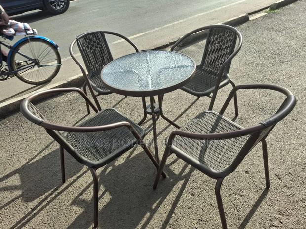 Rattan +Glass Top Table Set - main view