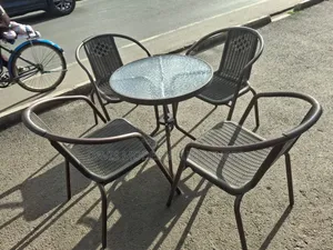 Rattan +Glass Top Table Set