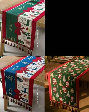 *Xmas Jacquard Table RunnerReindeer Snowman Print Tassel Edge