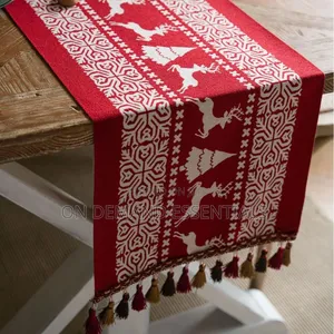 *Xmas Jacquard Table RunnerReindeer Snowman Print Tassel Edge