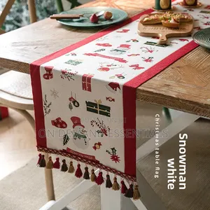 *Xmas Jacquard Table RunnerReindeer Snowman Print Tassel Edge