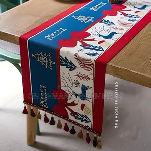*Xmas Jacquard Table RunnerReindeer Snowman Print Tassel Edge