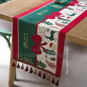 *Xmas Jacquard Table RunnerReindeer Snowman Print Tassel Edge