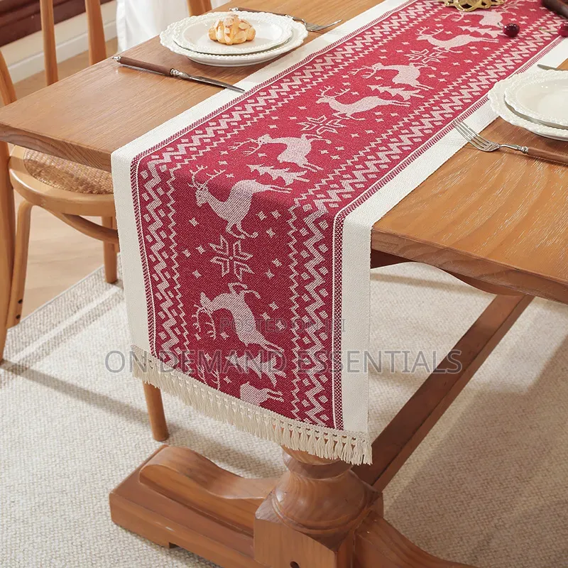 *Xmas Jacquard Table RunnerReindeer Snowman Print Tassel Edge