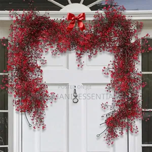 1.8m Artificial Hanging Plants Garland Plastic Red Ferns Fake