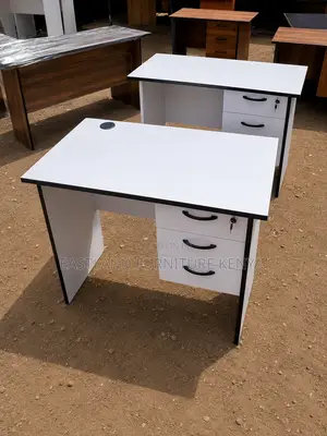 Modern White Office Desk With 3 Drawers & Lock