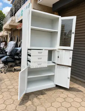 Large Steel Office Storage Cabinet With Glass Door & Drawers