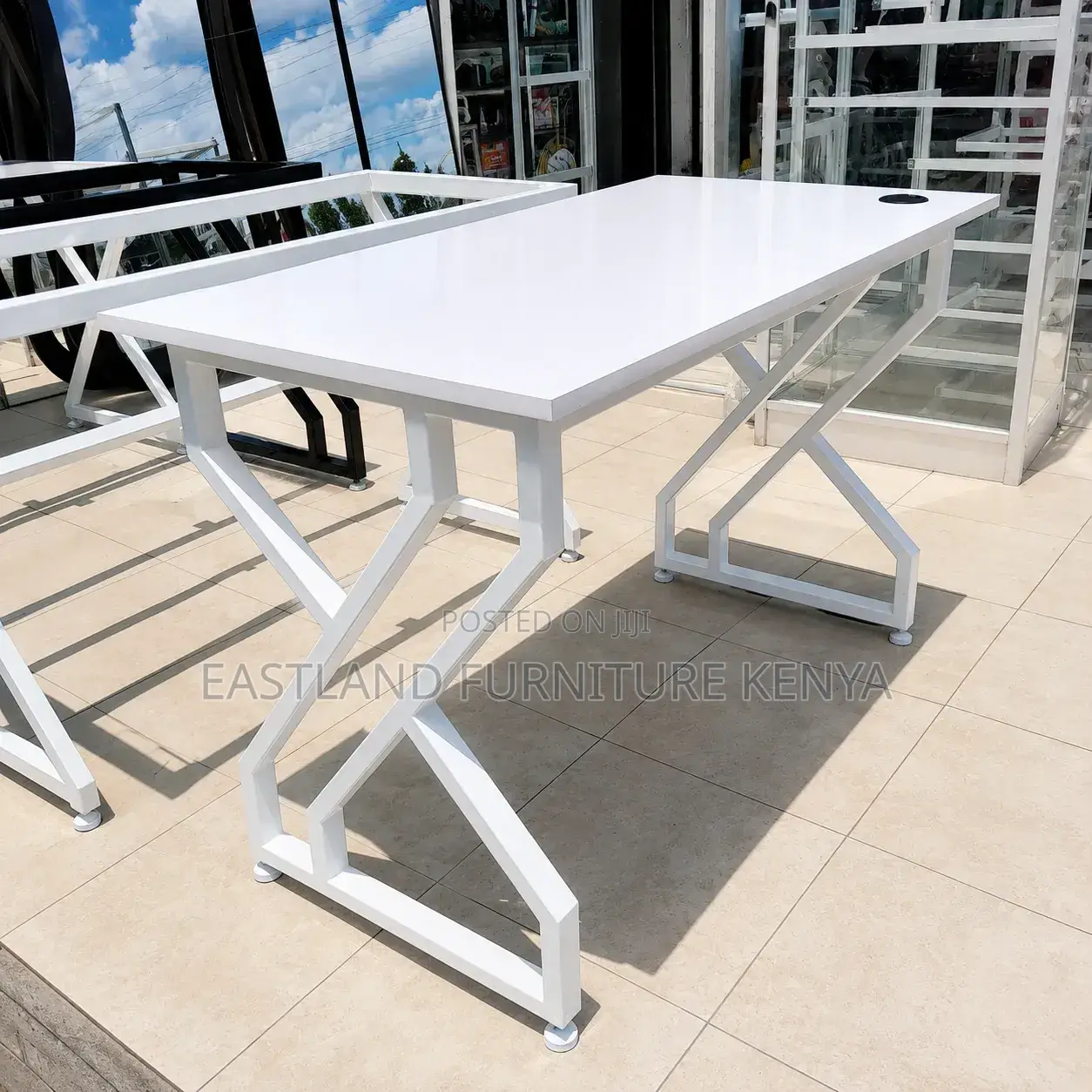Modern White Executive Office Desk With X-Frame Legs