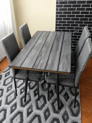 Modern 4-Seater Dining Table & Chairs Set – Grey Wood Finish