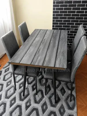 Modern 4-Seater Dining Table & Chairs Set – Grey Wood Finish