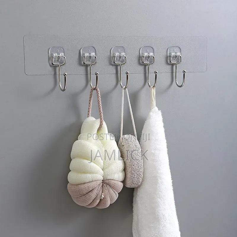 5-in-1 Strong Adhesive Wall Hooks – Transparent - Cr