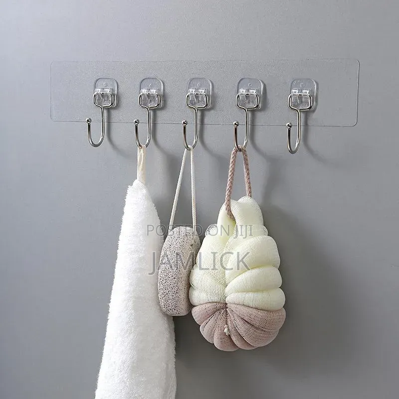 5-in-1 Strong Adhesive Wall Hooks – Transparent - Cr