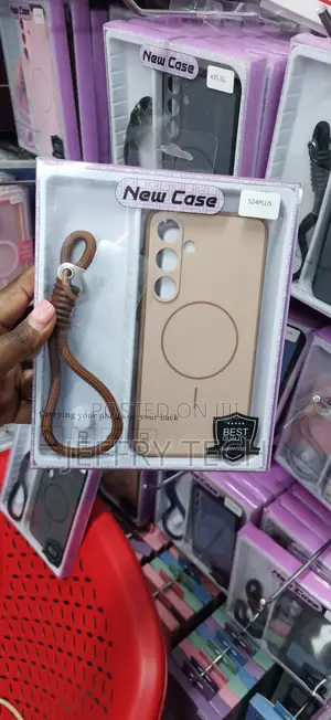 Brown MagSafe Case With a Lanyard Wrist Strap for theGalaxy S24 Plus.