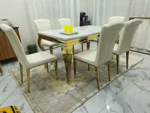 White and Gold Premium Six-Seater Marble Dining