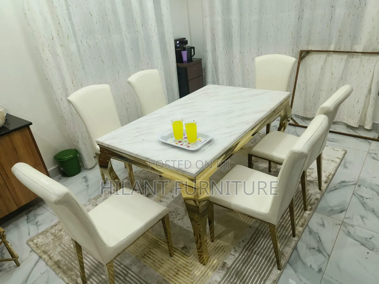 White and Gold Premium Six-Seater Marble Dining