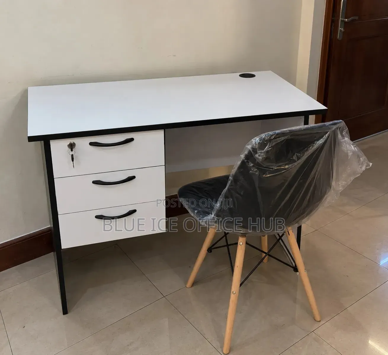 Office Desk With 3 Drawers – White Computer Workstation.