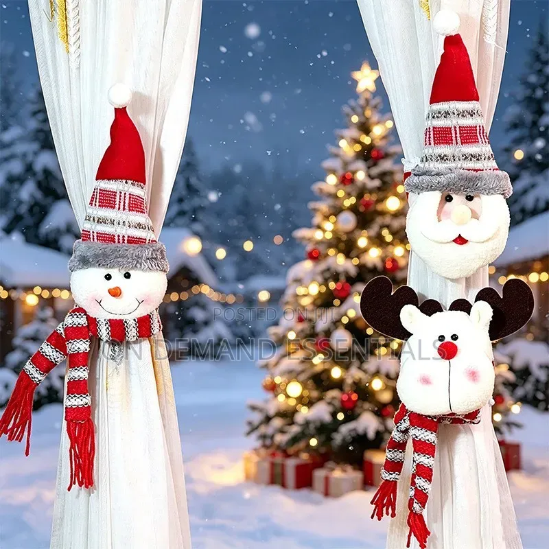 Santa, Snowman & Reindeer Christmas Curtain Tiebacks