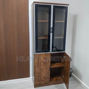 Double Doors Half-Glass Wooden Cabinet