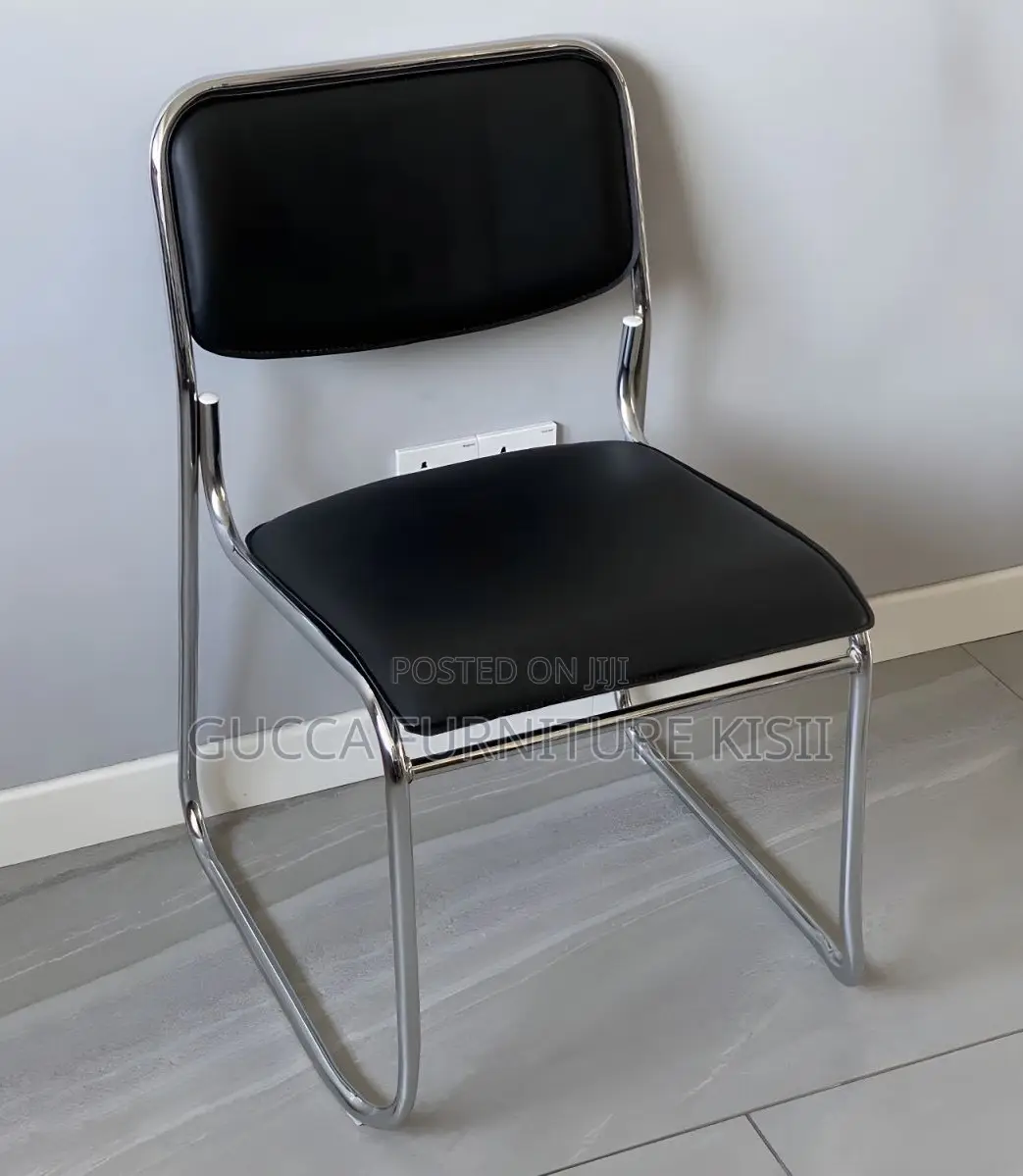 Chrome Low Back Leather Chair With Metallic Frame