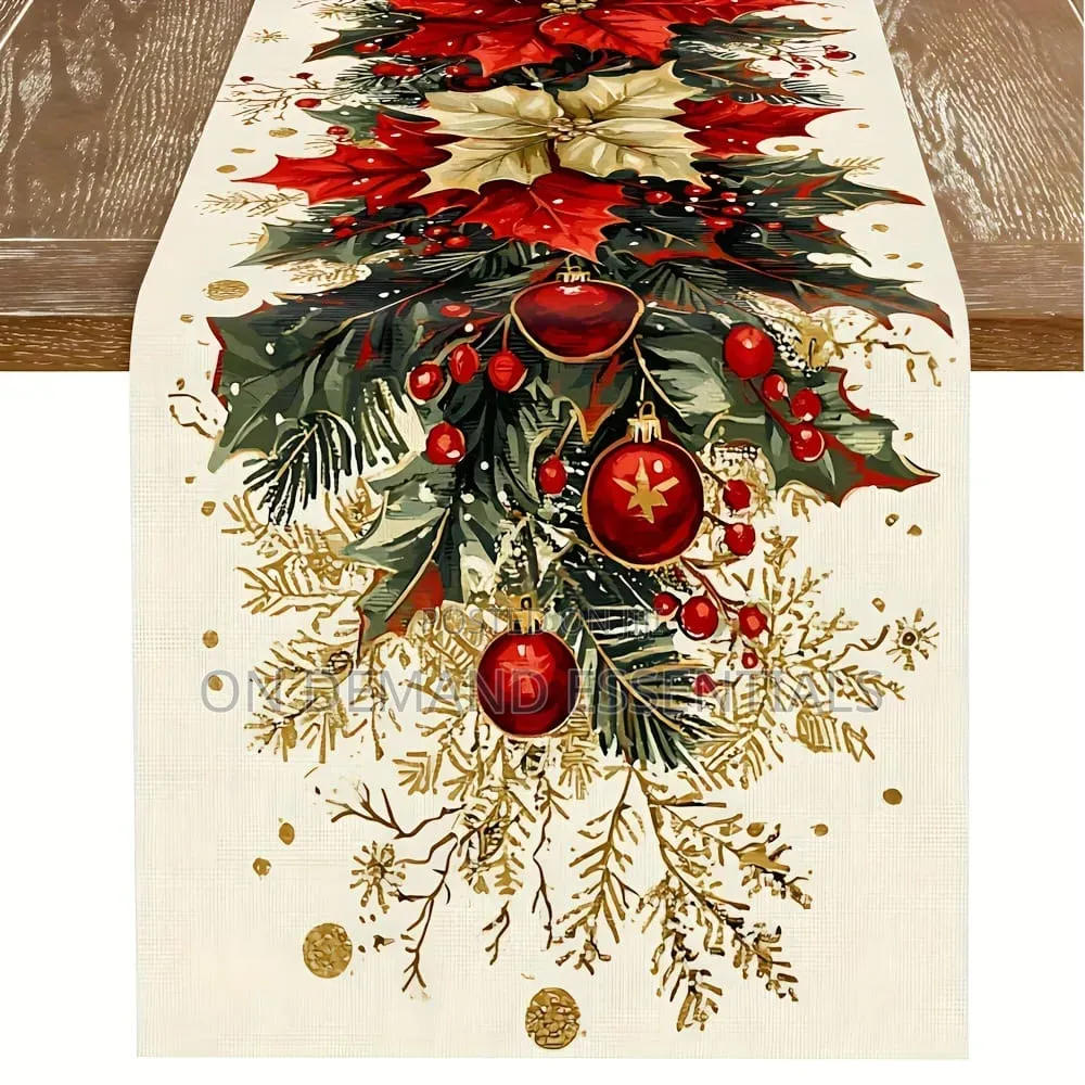 *Christmas Table Runner Xmas Linen Table Cover Merry Christmas