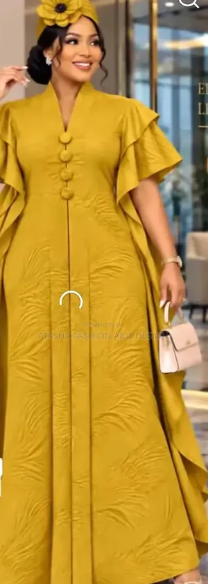 Masturb Yellow Cape Style Long Dress With Buttons