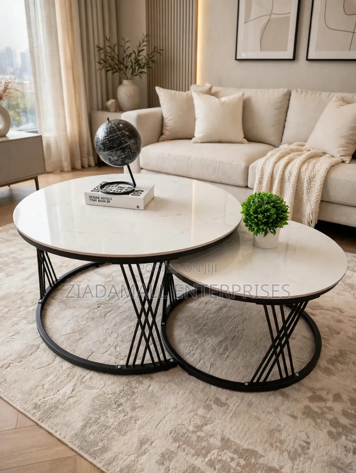 Luxury 2in1 Pure Marble Nesting Tables With Black Stand **Sks,*