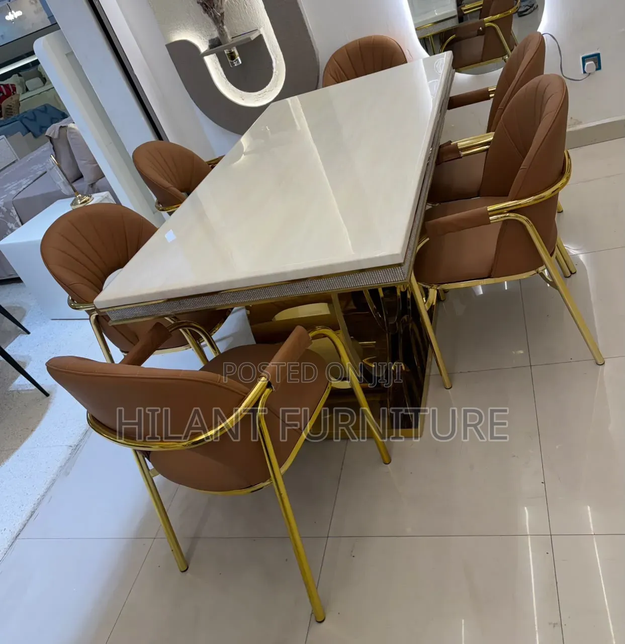 Unique Six-Seater Marble Dining Table Set
