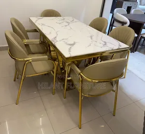 Unique Six-Seater Marble Dining Table Set