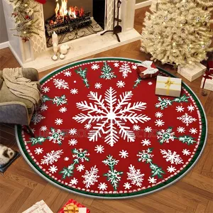 Christmas Circular Carpet Washable Anti Slip Carpet New Year